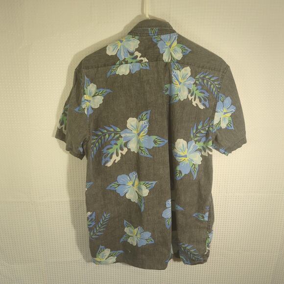 Quiksilver XXL Slim Fit Hawaiian Shirt Mens Short Sleeve Gray Blue Floral Casual - Picture 4 of 4